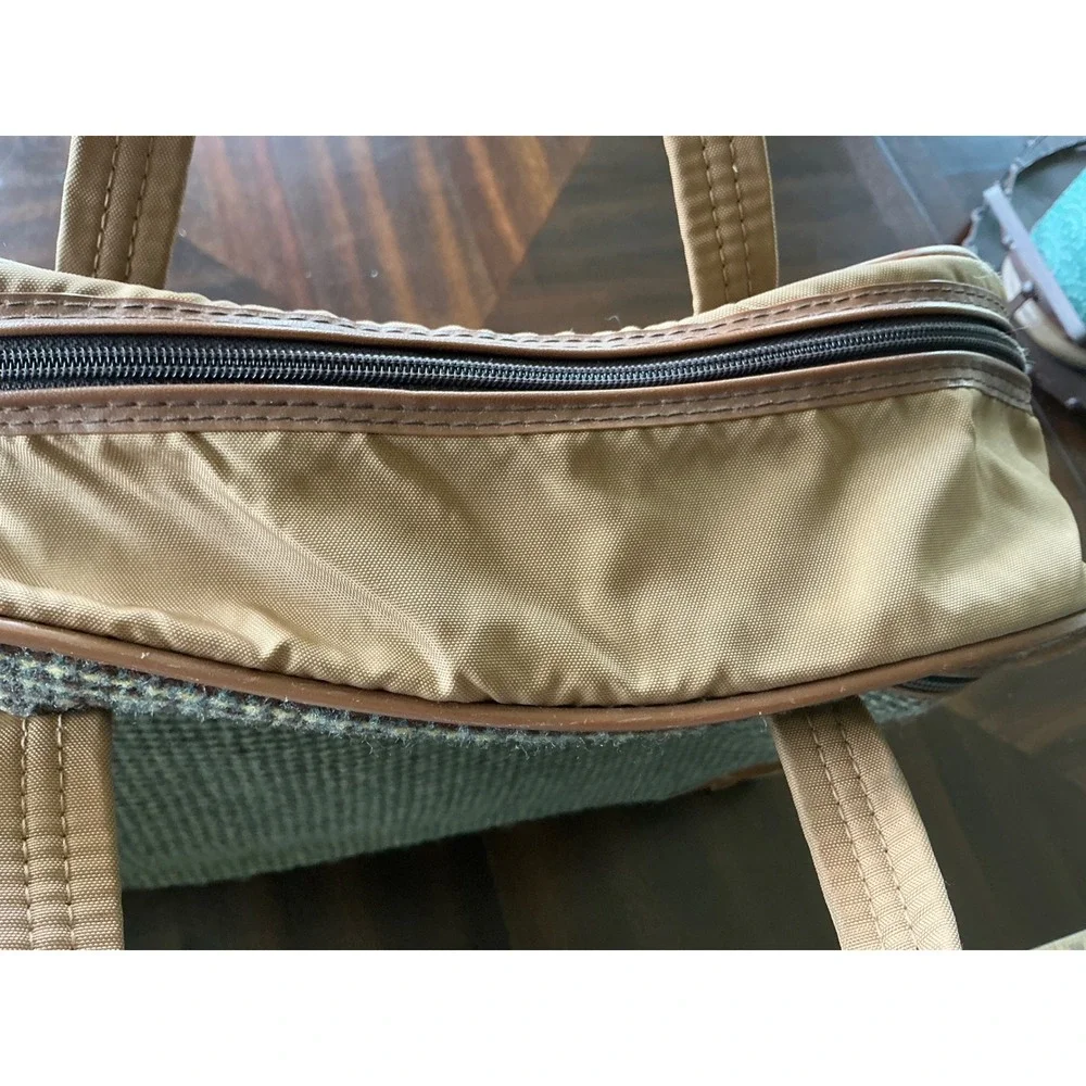 Vintage Travel Bag Tweed Carry On Luggage Brown Tan Weekend Duffel Bag